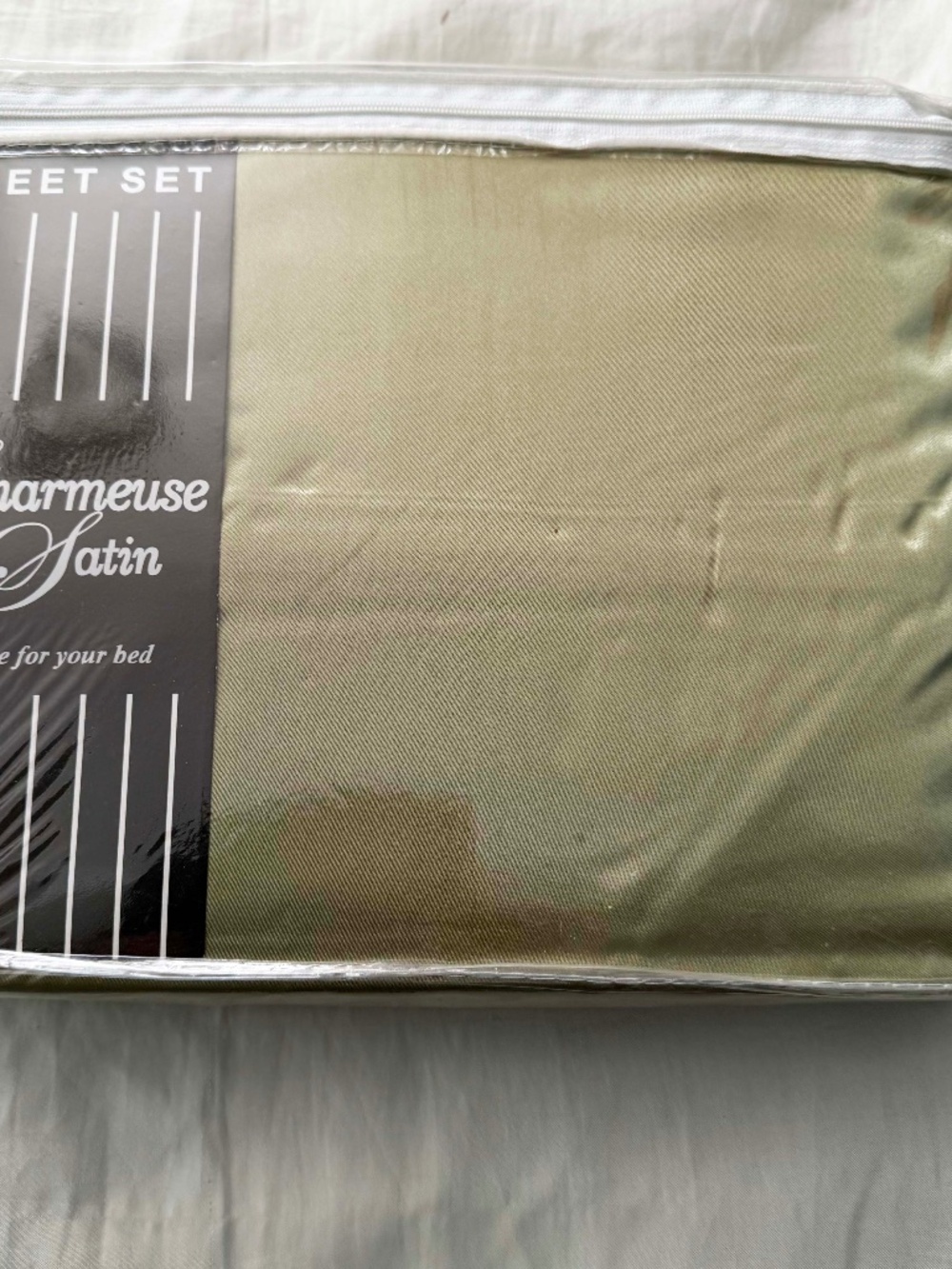 SATIN SHEET SET LUXURY KING SIZE, SAGE, FINE WOVEN SATIN LINGERIE MATERIAL,